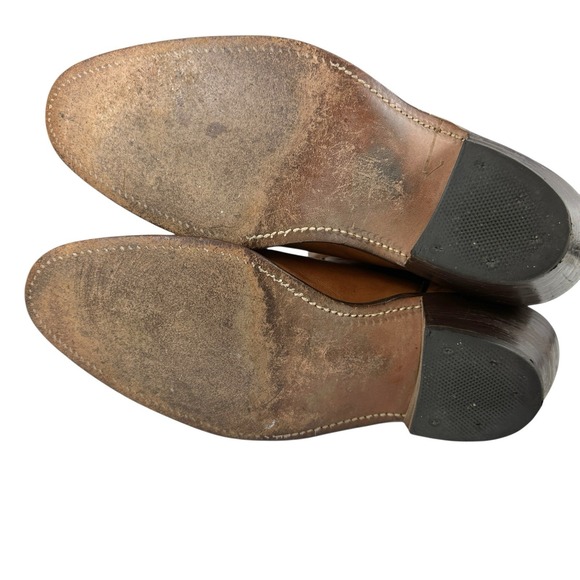 Vintage Frye Cowboy Boots Men's 9D Tan Leather Western Flame Stitch USA Made - Picture 14 of 16